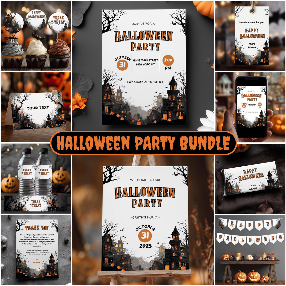 Editable Halloween Party Bundle Decorations, Halloween Party Package Bundle, Halloween Printable Party Set Template Instant Download