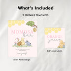 Pink Winnie the Pooh Mimosa Bar Sign, Momosa Bar Baby Shower Juice Tags