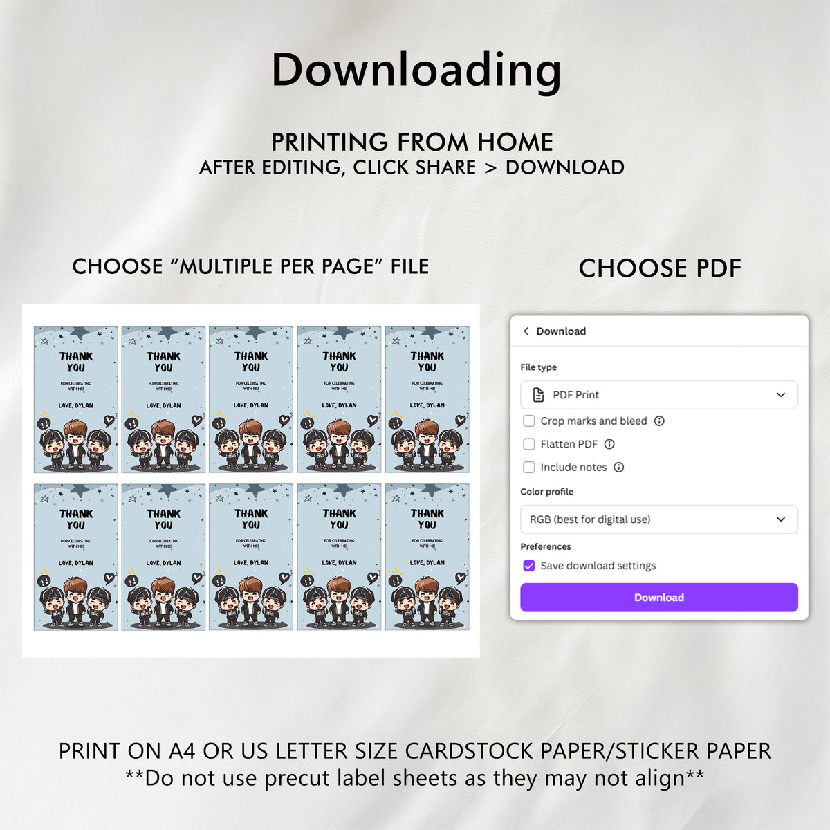 Editable K-pop boys Birthday Favor Tags, Kpop boys Thank You Tag, Kpop boys Favors, Instant Download