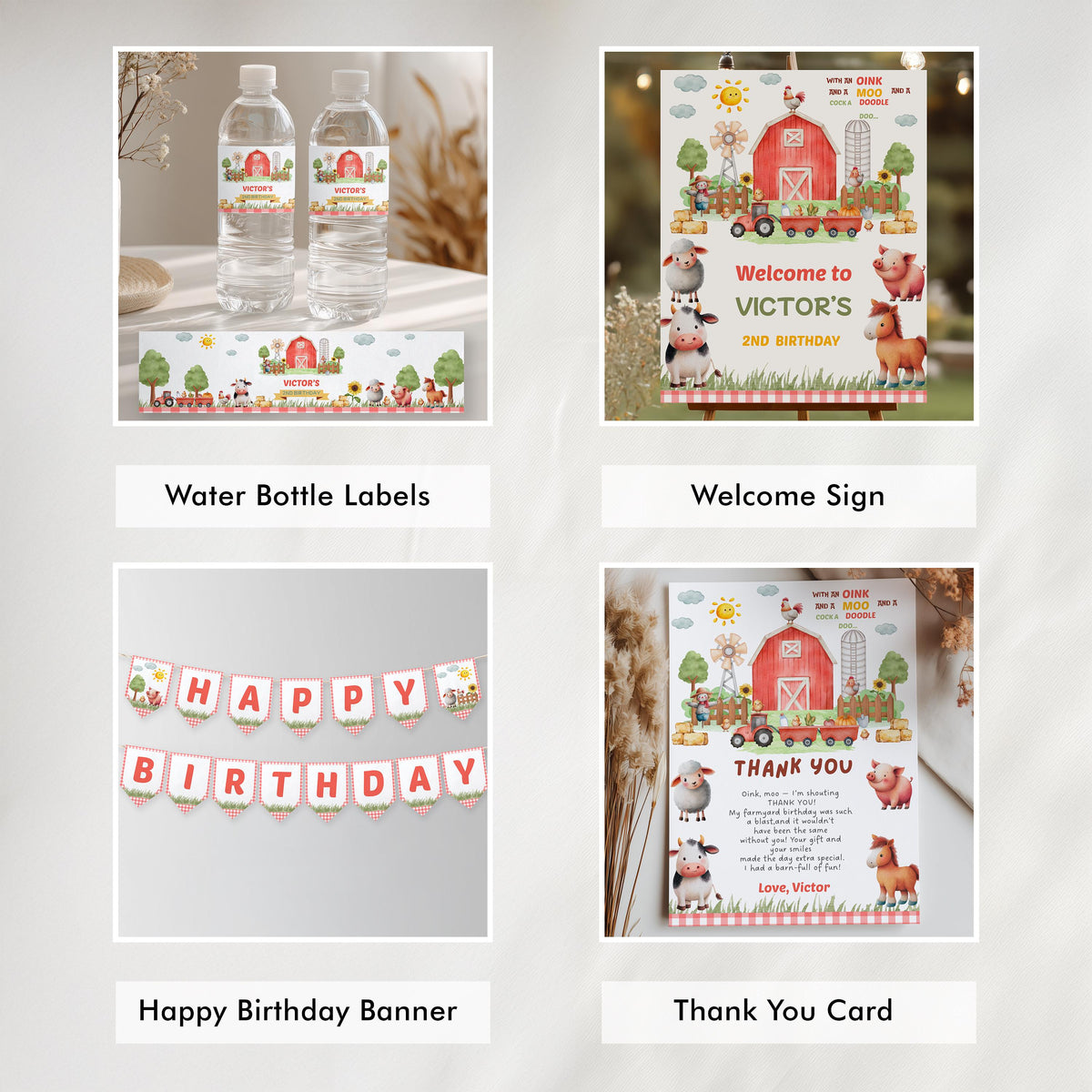 Editable Farm Barnyard Invitation Bundle Template, Farm Barnyard Welcome Custom Sign, Farm Barnyard label, Farm Barnyard party decor