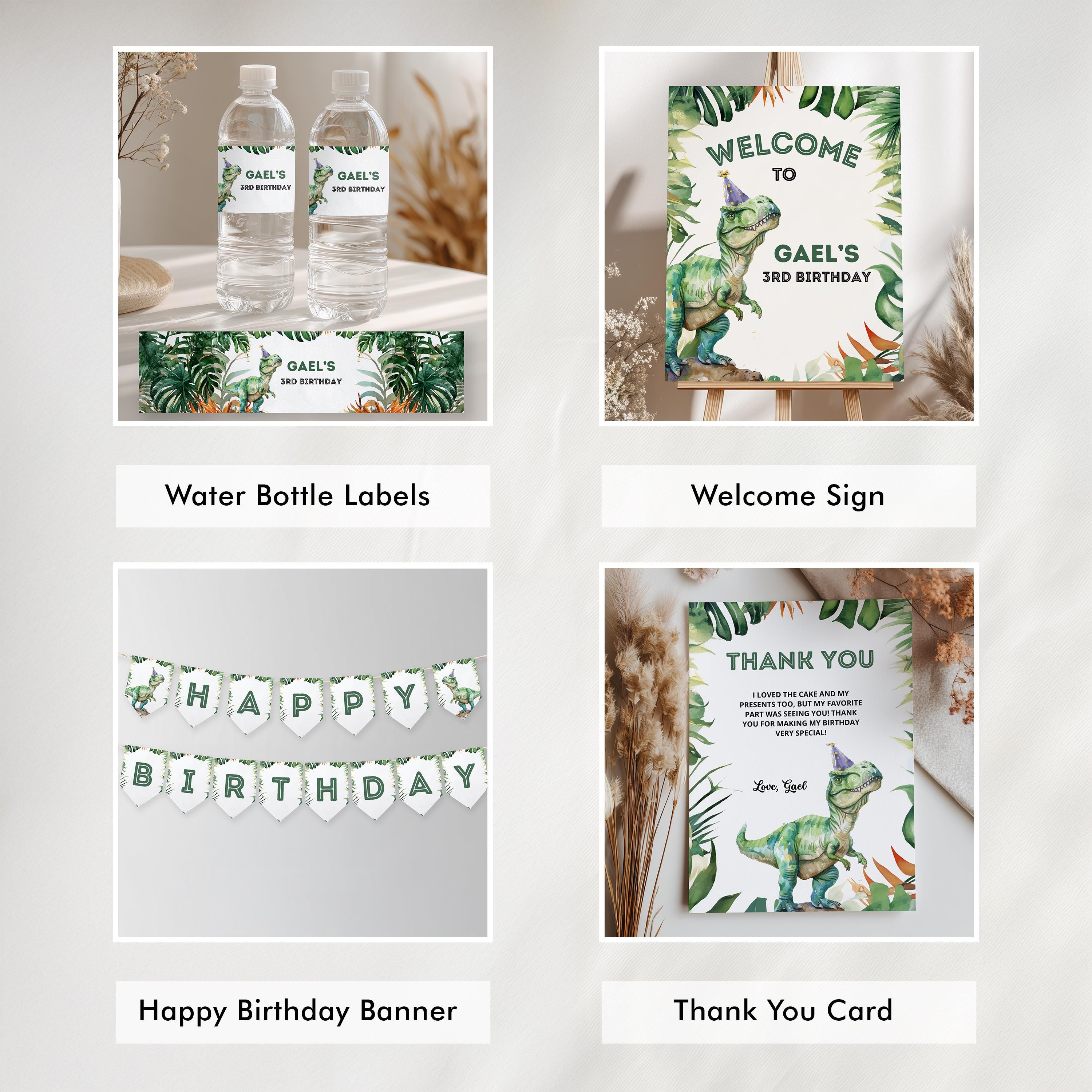 Editable Dinosaur 3rd Birthday Party Decorations | Dinosaur Three Rex Birthday Bundle | Dinosaur Three Rex Party Set | Instant Download 9014