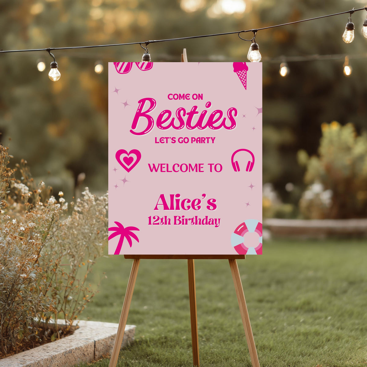 Hot Pink Doll Summer Birthday Welcome Sign, Pink Pool Party Birthday sign, Editable Template, Theme Party decorations Instant download