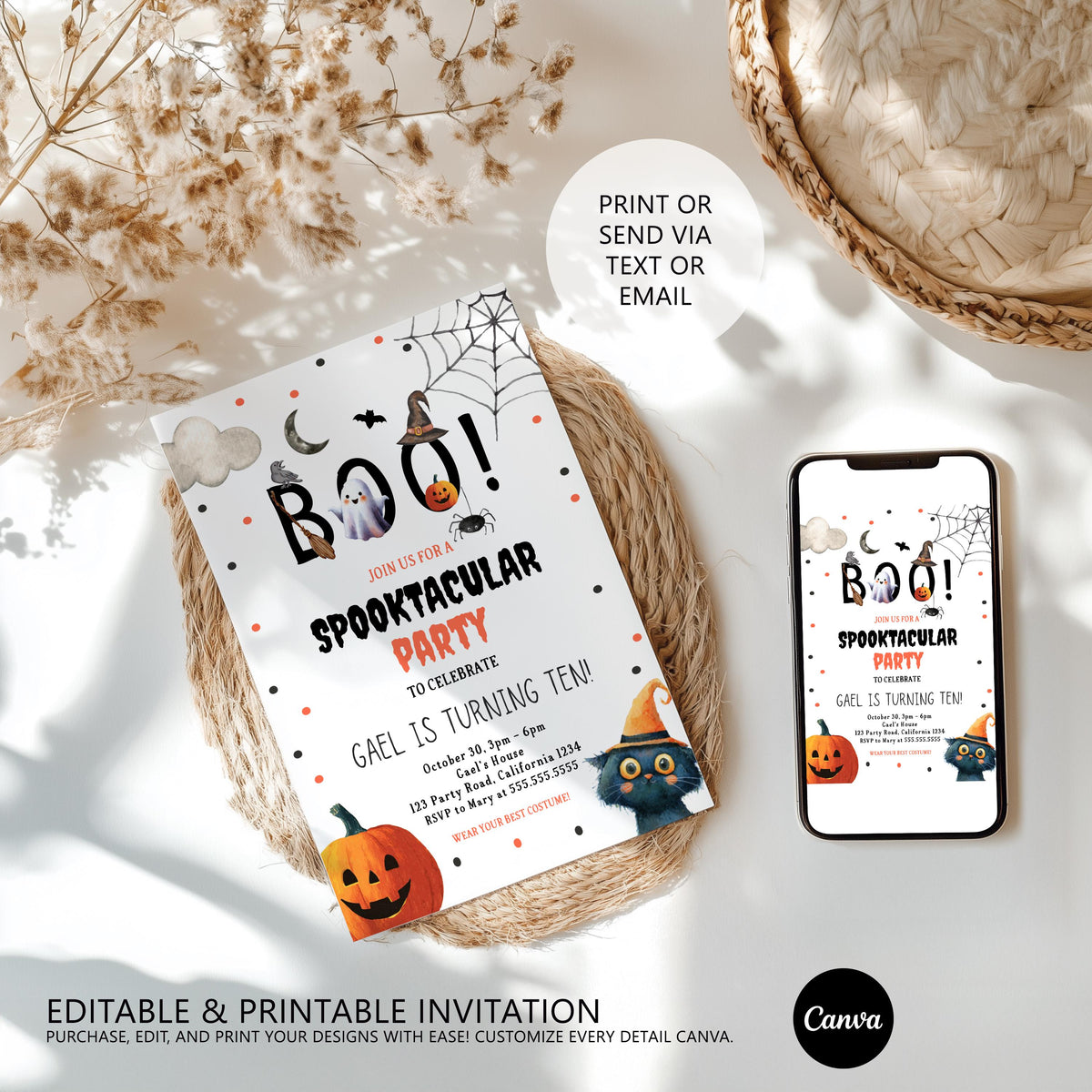 Editable Halloween Party Invitation Halloween Birthday Invitation Kids Costume Party Spooky Celebration Boy Digital Template Evite