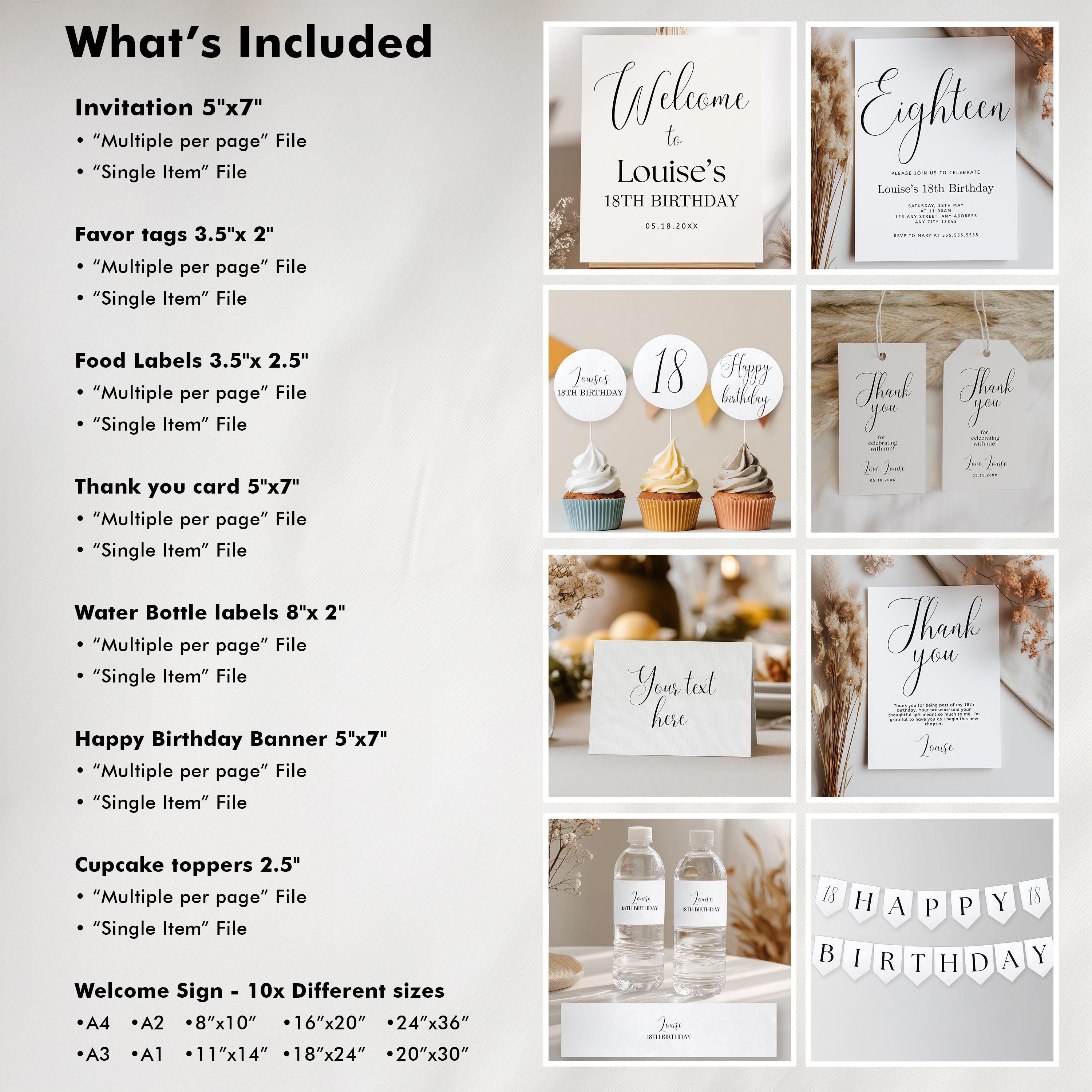 18th Minimalist Party Decoration | 18th Birthday Bundle | Eighteenth Decorations | Download 9178