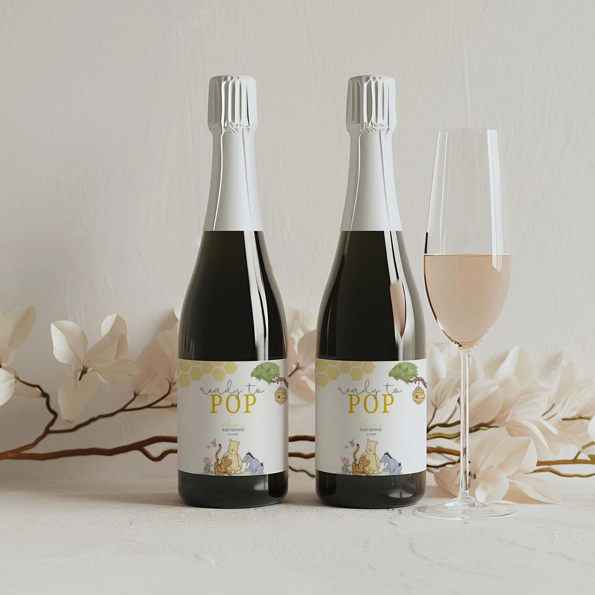 Winnie the Pooh Baby Shower Champagne Labels, Printable Wine Labels