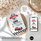 Racing Car Birthday Invitation Template, Fast Car Birthday Invite, Fast One Birthday Invitation Template 5987