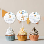 Teddy Bear Baby Shower Cupcake toppers, Bearly wait Party Cake topper