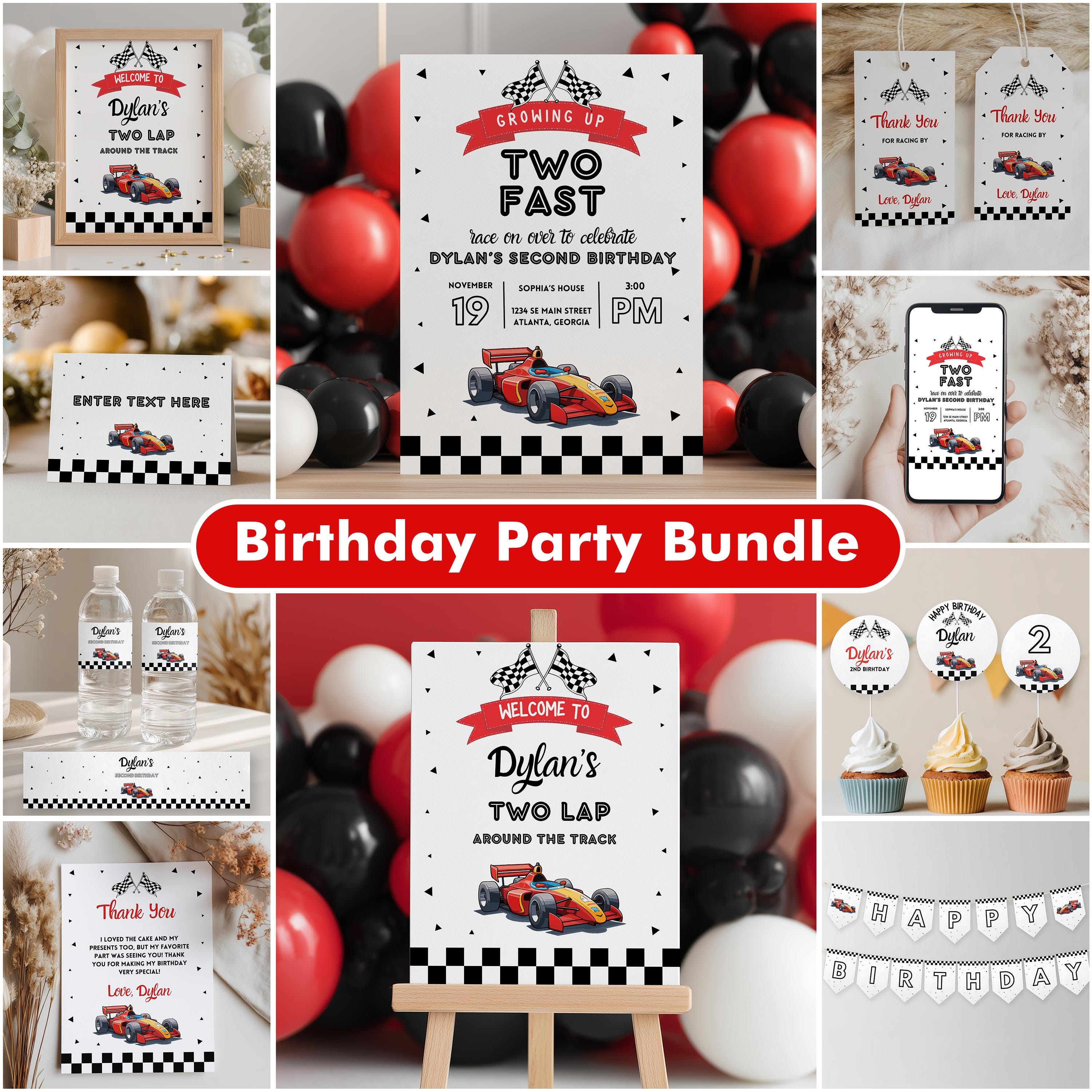 Growing Up Two Fast Birthday Party Decorations | Racing Red Car Bundle | Party Set 9179