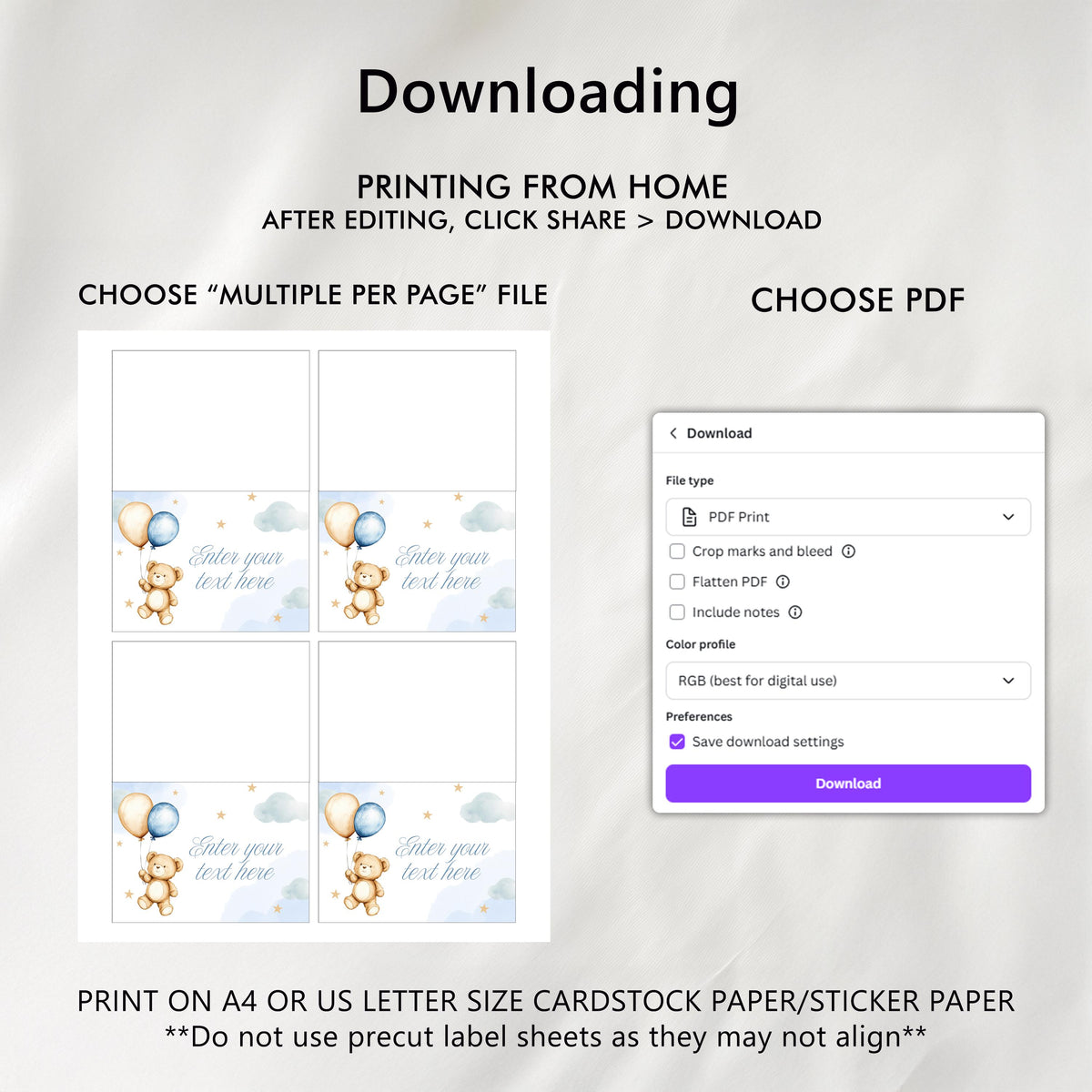 Teddy Bear Food Labels, Beary First Tent Card