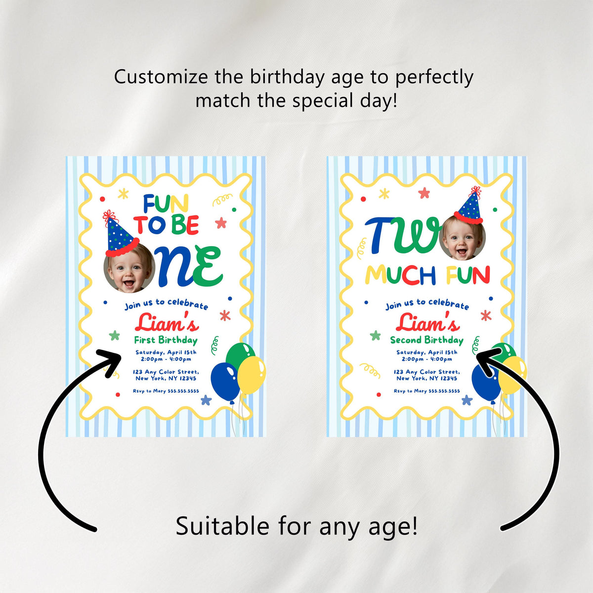 Fun to be One Invitation Printable, 1st Birthday Invite