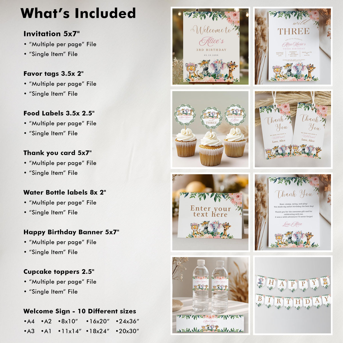 Safari Girl Birthday Bundle | Birthday Bundle Safari Wild Party Set | Instant Download