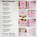 Editable Hot Pink Doll Summer Party Decorations, Pink Pool Party Package Birthday Bundle, Birthday Party Set Template Instant Download