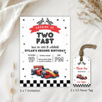 Growing Up Two fast Birthday Invitation, Race Car Party Invite, Racing Red Car 9179