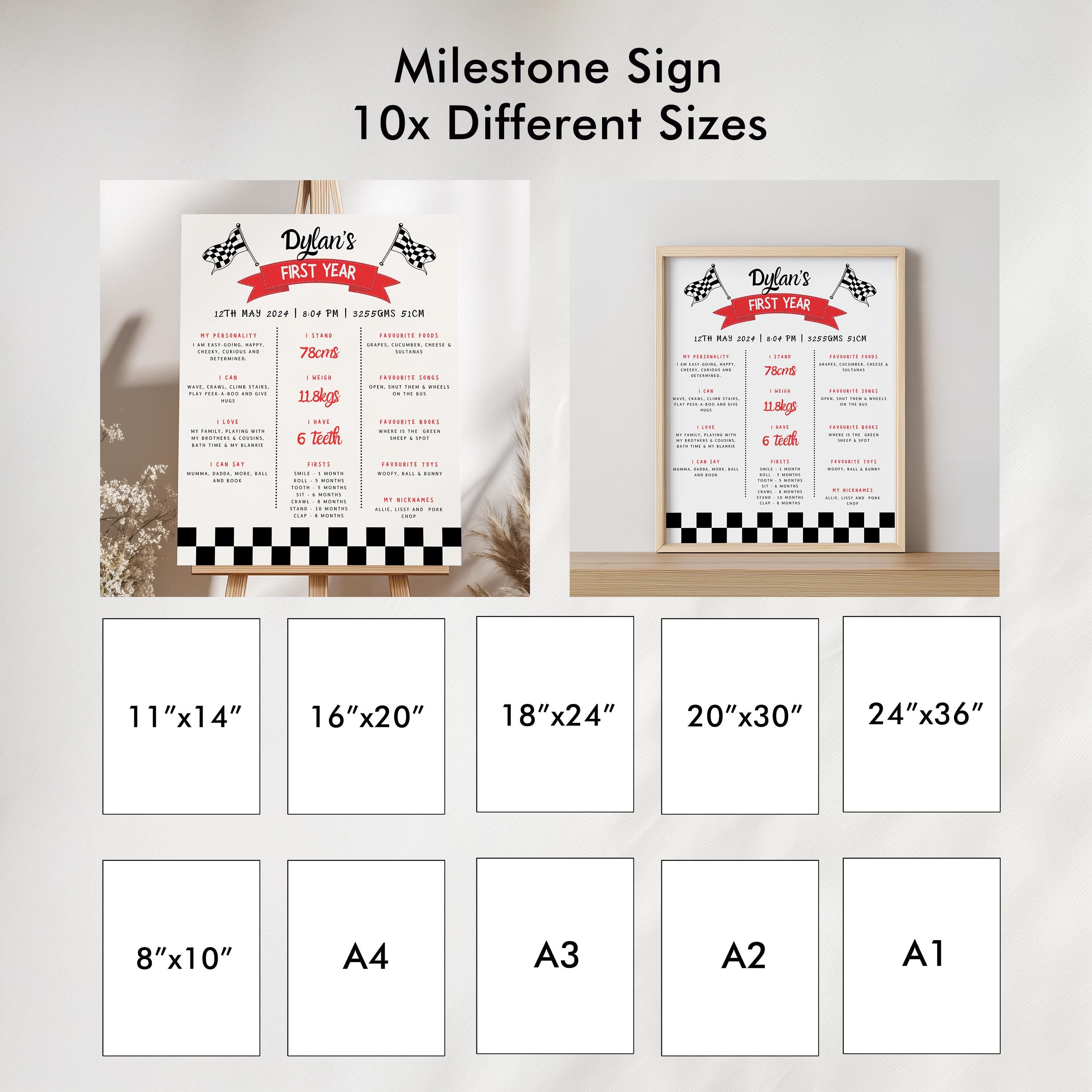 Red Car First Birthday Milestone Sign, Racing Cars 1st Birthday Milestone Board, Milestone Poster Printable, Baby First Year 5987