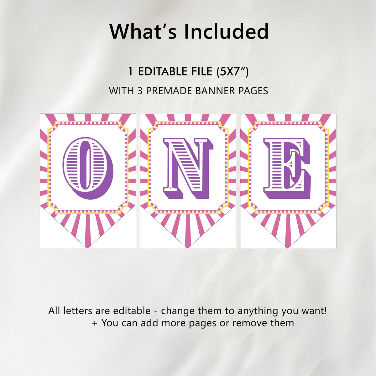 Pink Circus High Chair Banner, Printable Bunting Flag