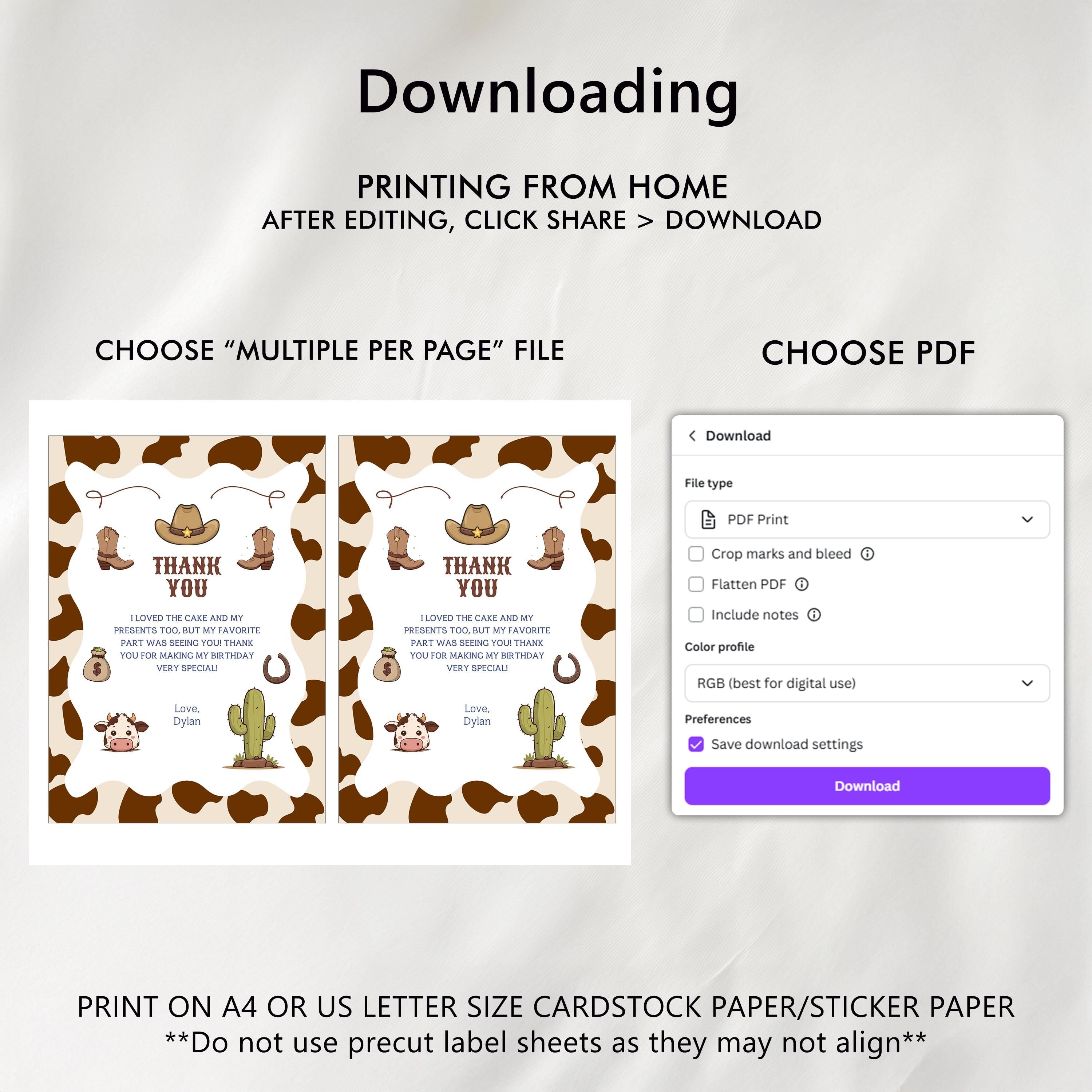 Cowboy First Rodeo Thank You Card | Editable Canva Template | Birthday Party Printable 8539