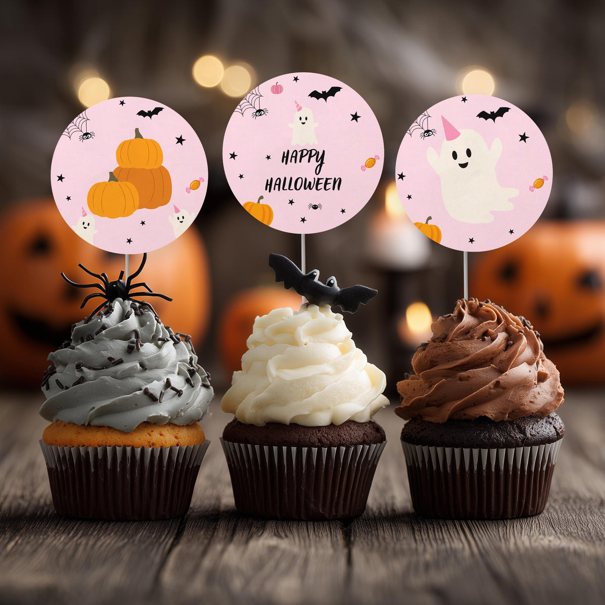Pink Halloween Cupcake Toppers , Halloween Party Spooktacular, Download Digital