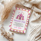 Pink Circus Thank You Card Template, Printable Thanks Card