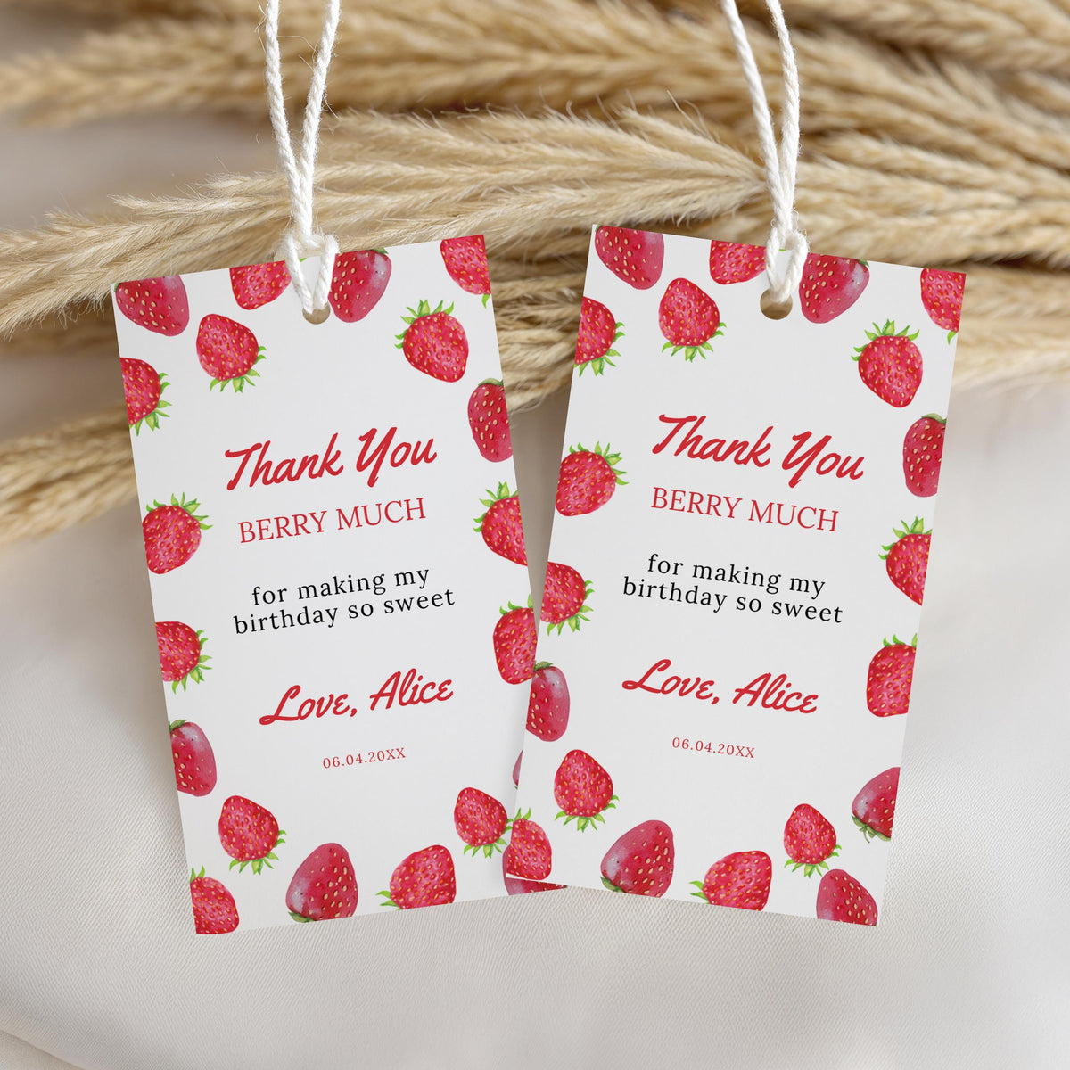 Berry First Favor Tags, Strawberry Birthday Thank You Tags, Printable Gift Tag