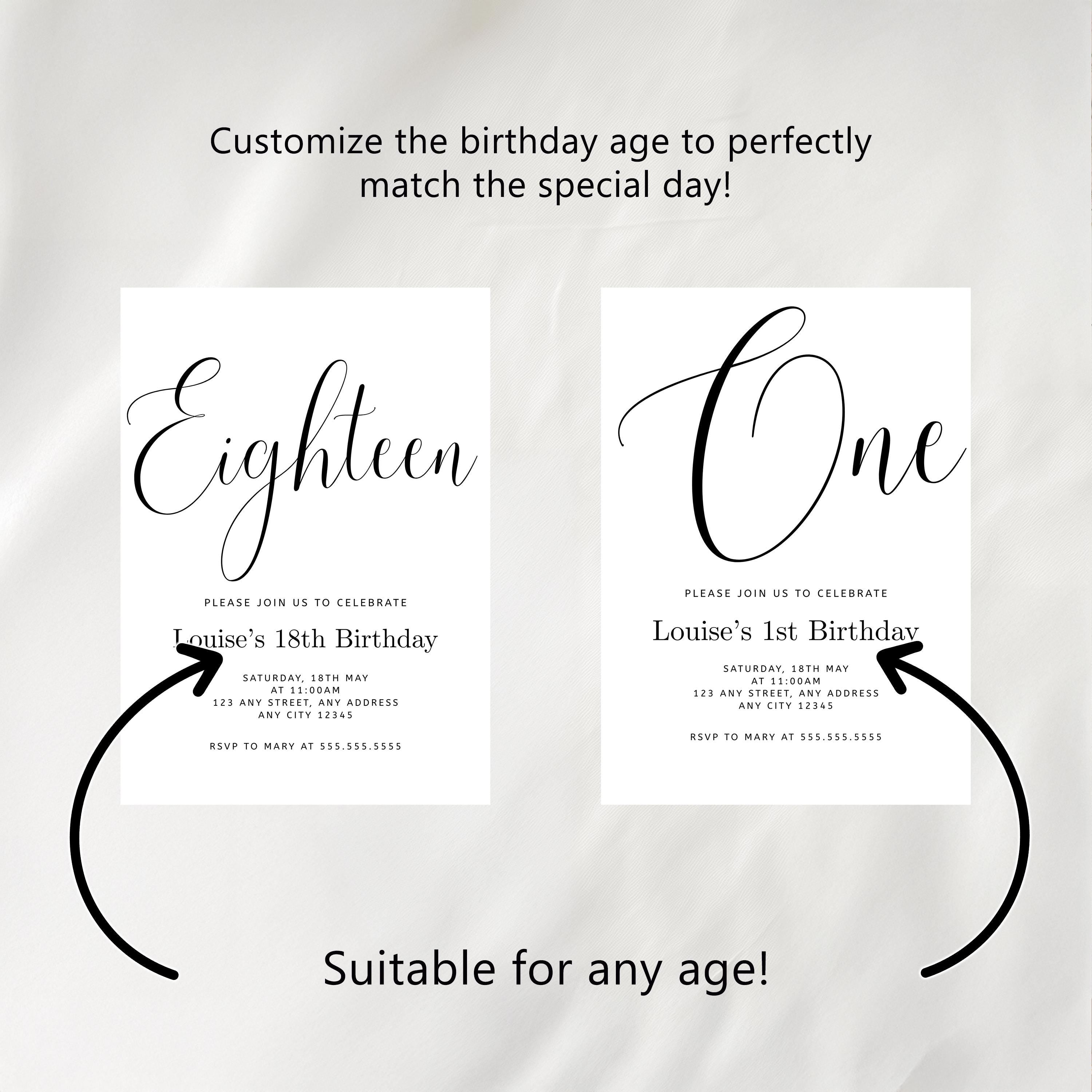 18th Minimalist Modern Birthday Invitation, Eighteenth Party Invite, 9178
