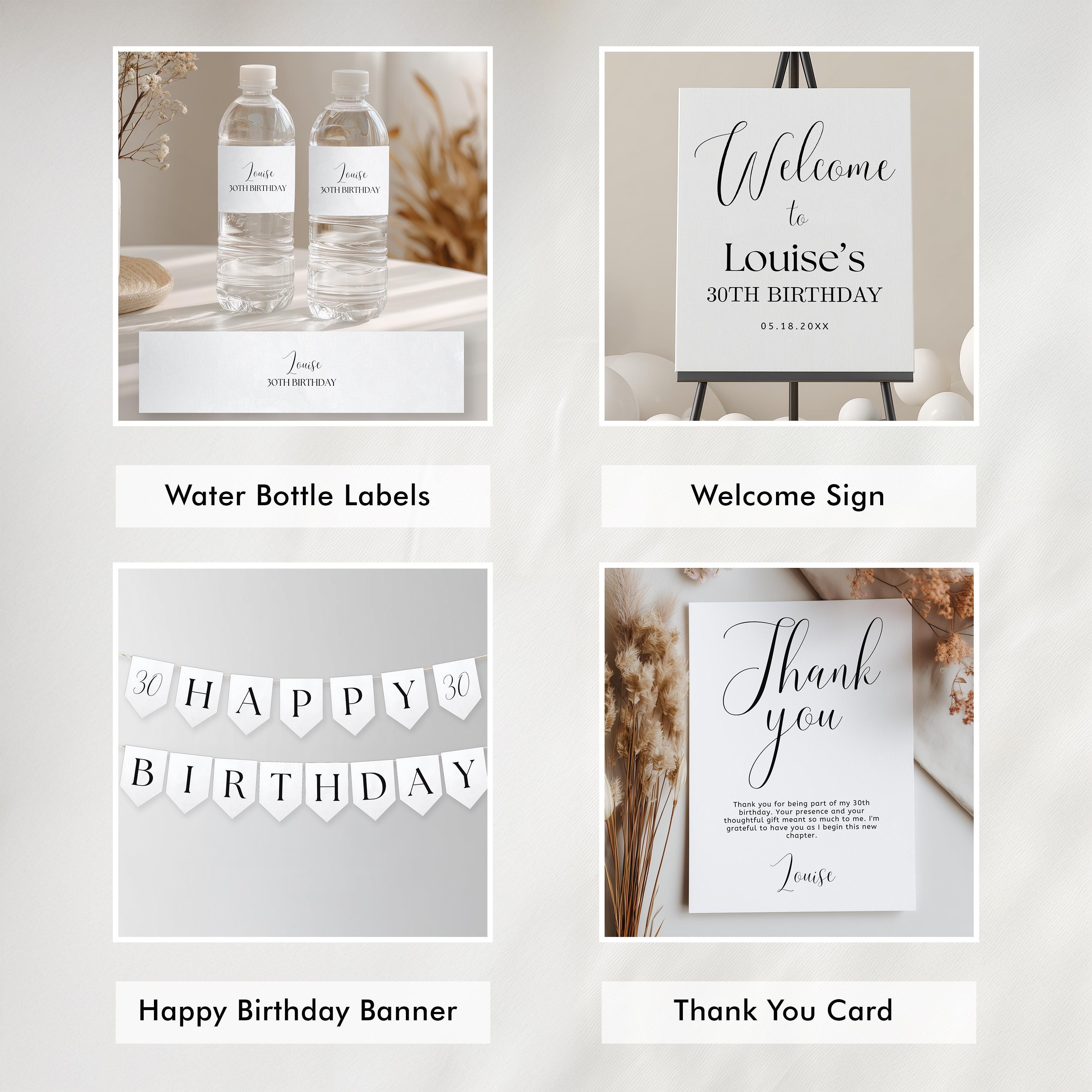 30th Party Decoration | 30th Birthday Bundle | Adult Minimalist Modern Decorations | Download 9176