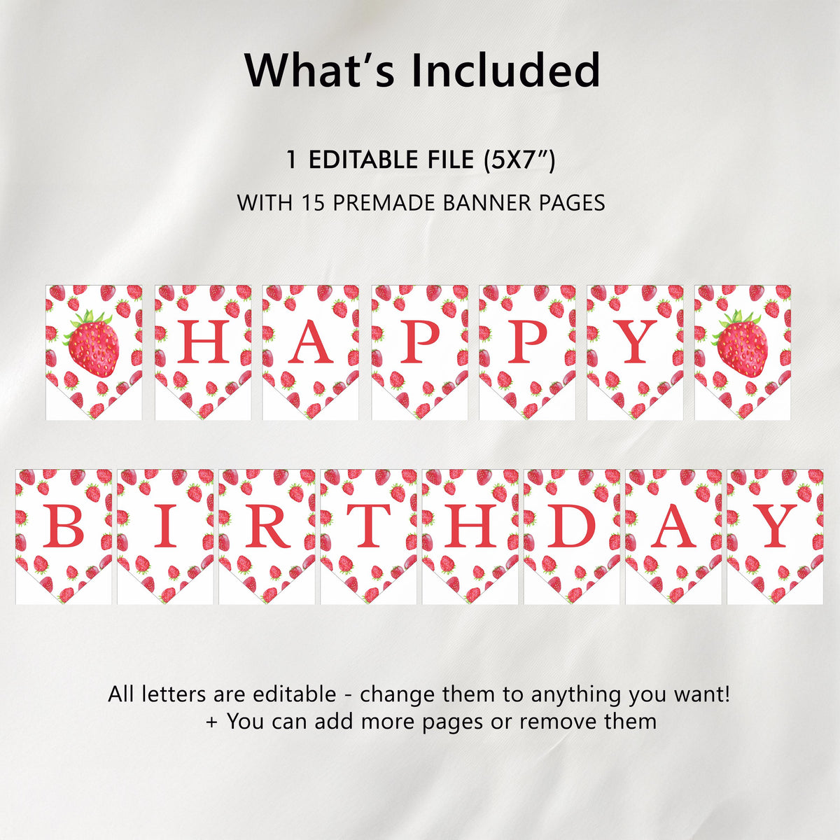 Strawberry Birthday Banner, Berry First Happy Birthday Printable Banners