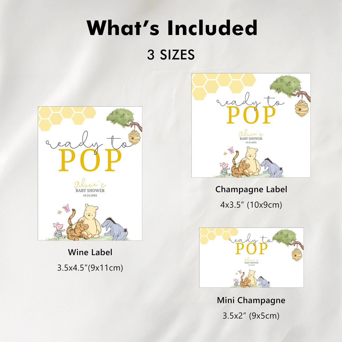 Winnie the Pooh Baby Shower Champagne Labels, Printable Wine Labels