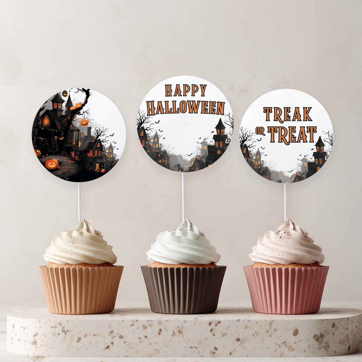 Editable Halloween Party Cupcake Toppers | Printable Cake Toppers | Instant Download Template