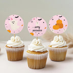 Pink Halloween Cupcake Toppers , Halloween Party Spooktacular, Download Digital