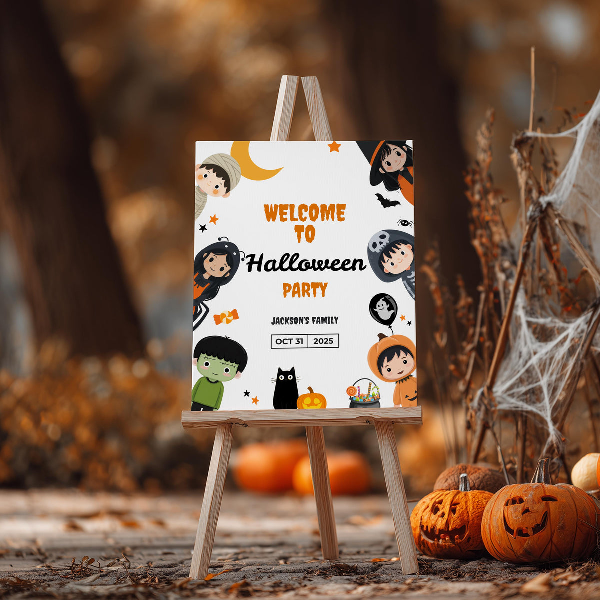 EDITABLE Halloween Welcome Sign, Halloween Costume sign, Mummy Witch Pumpkin Halloween Digital Instant download