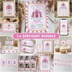 Pink Circus Bundle Birthday , Carnival 1st Party Decorations, Printable Party Set