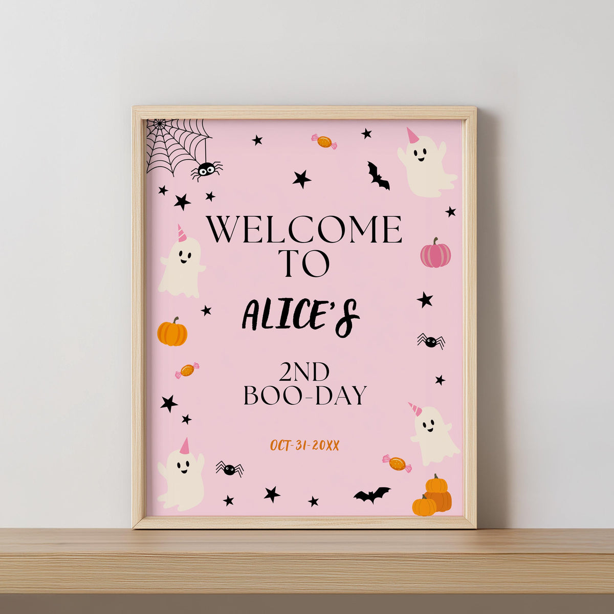 Pink Little Boo Birthday Welcome Sign: Girl Halloween Party Decor (Digital Download) 9162