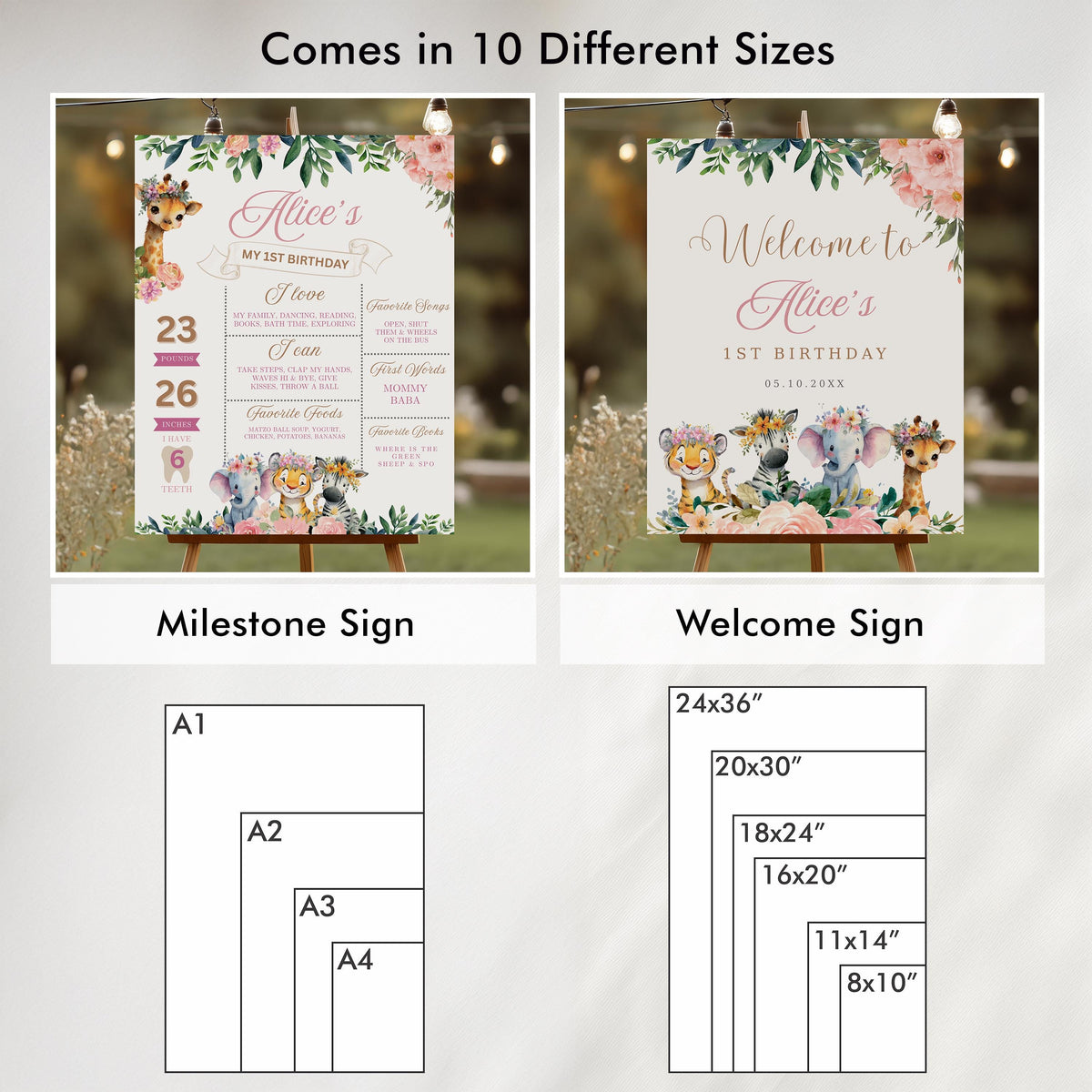 Editable Safari Party Decorations, Girl One Wild Party Package Birthday Invitations Bundle Jungle animals Template Instant Download