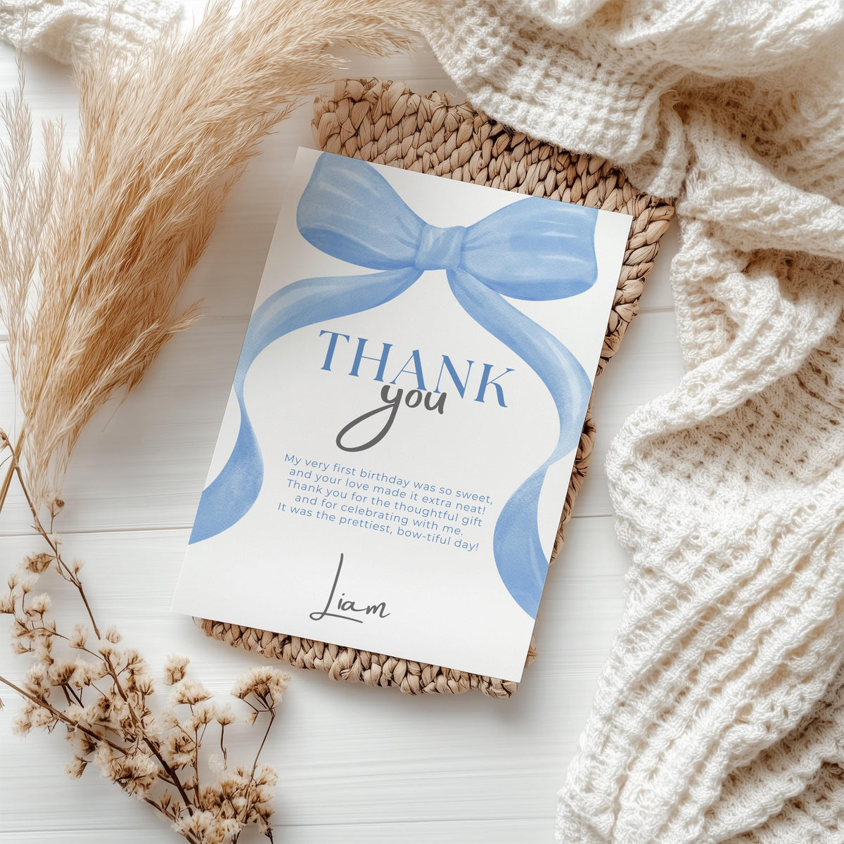 Blue Bow Thank You Card Template