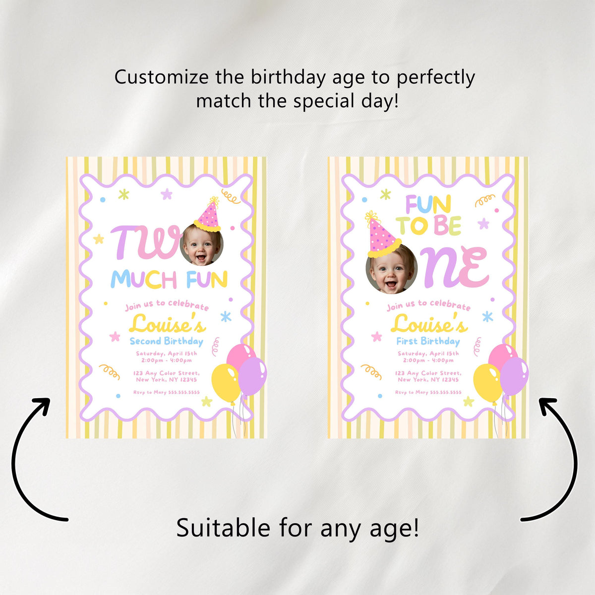 Two Much Fun Party Bundle, Pink 2nd Birthday Printable Decorations Party Set