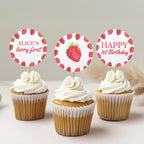 Berry First Cupcake Topper, Strawberry 1st Birthday Cupcake Toppers