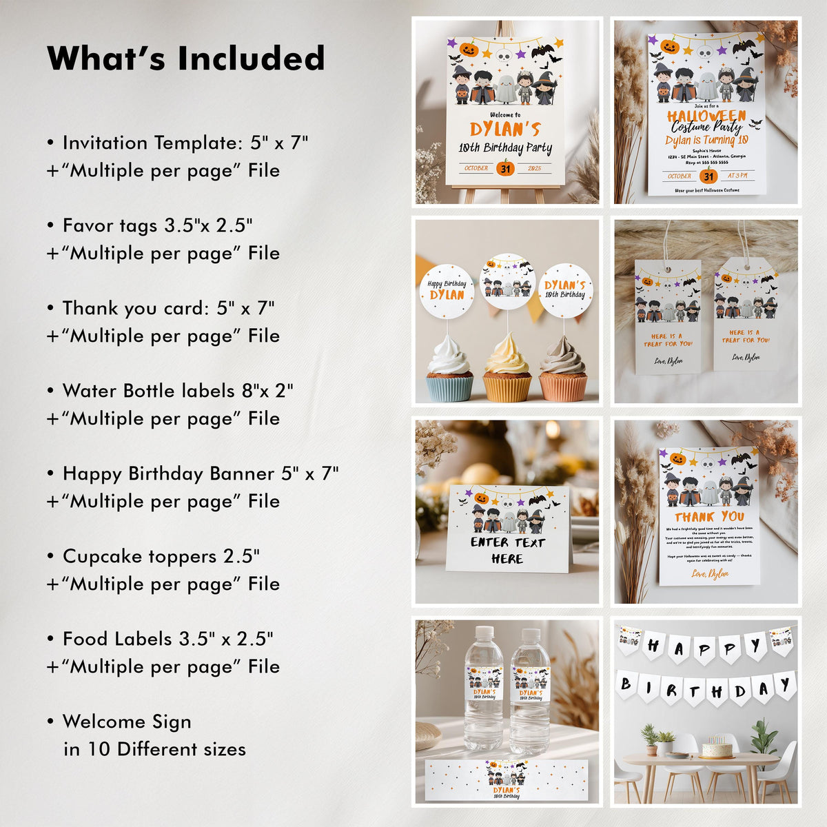 Editable Spooktacular Costume Party Decorations, Halloween Costume Birthday Party Package, Halloween Bundle Party Package , Download