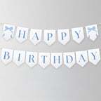 Blue bow Happy Birthday Banner, Printable Happy Birthday Banner , Birthday Decoration, Blue bow Birthday Banner