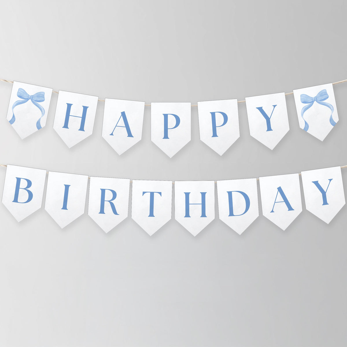 Blue bow Happy Birthday Banner, Printable Happy Birthday Banner , Birthday Decoration, Blue bow Birthday Banner