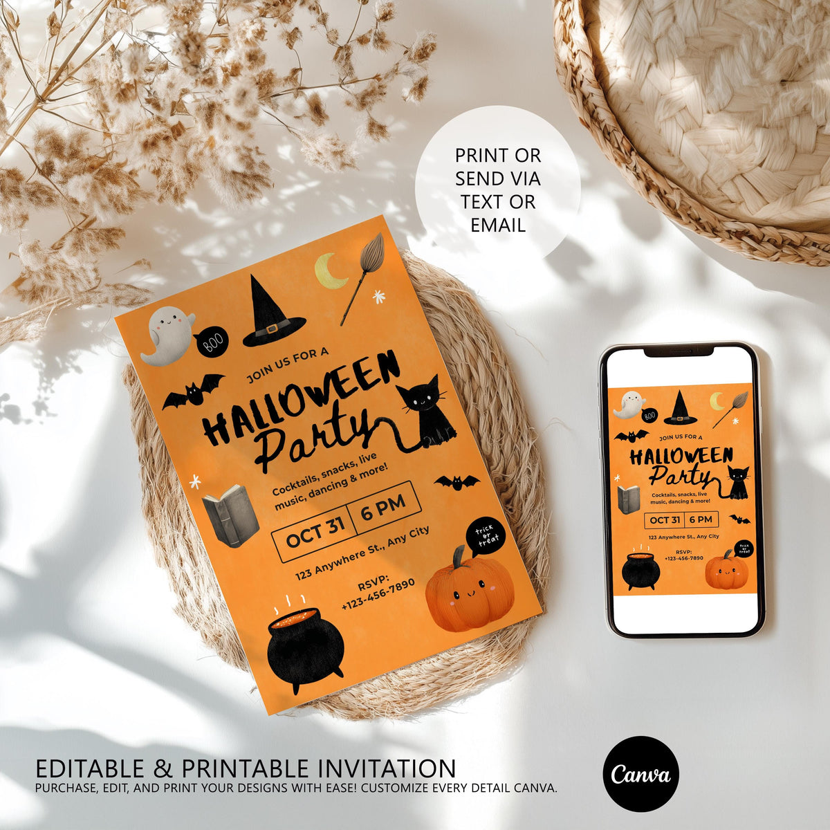 Editable Halloween Cute Costume Party Invitation, Halloween Costume Party Invitation, Instant Download