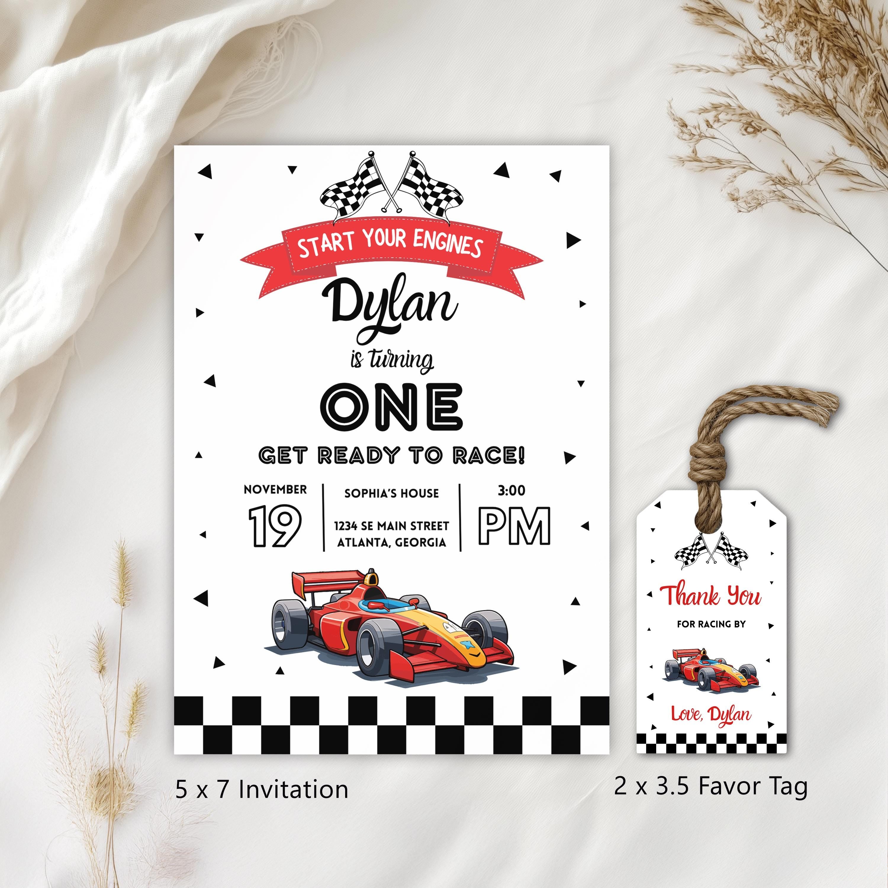 Racing Car Birthday Invitation Template, Fast Car Birthday Invite, Fast One Birthday Invitation Template 5987