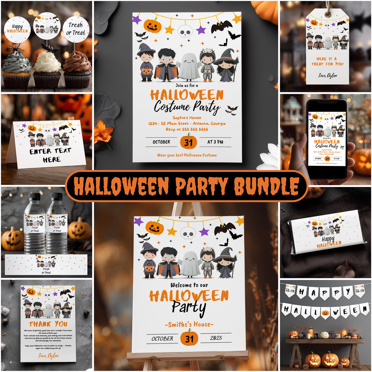 Editable Spooktacular Halloween Costume Party Bundle Decorations, Halloween Costume Party Package Bundle, Halloween Party Bundle