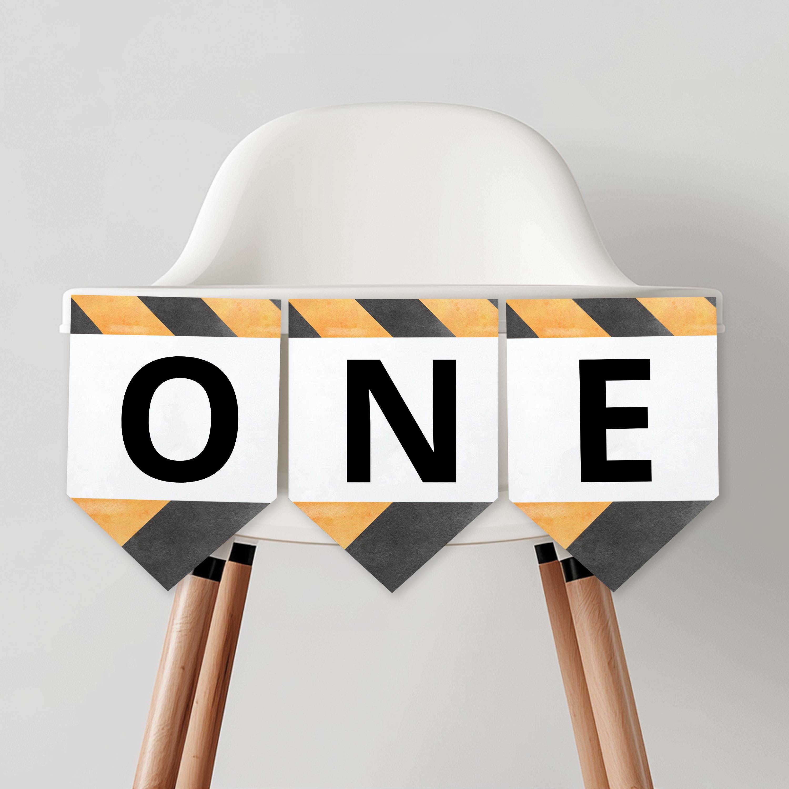 Construction First High Chair Banner, Yellow Tractor 1st Birthday High Chair ONE Banner, 9164