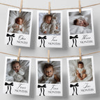 Black Bow Minimalist First Birthday Photo Banners, 1st Birthday Banner, Gender Neutral Cards 9174