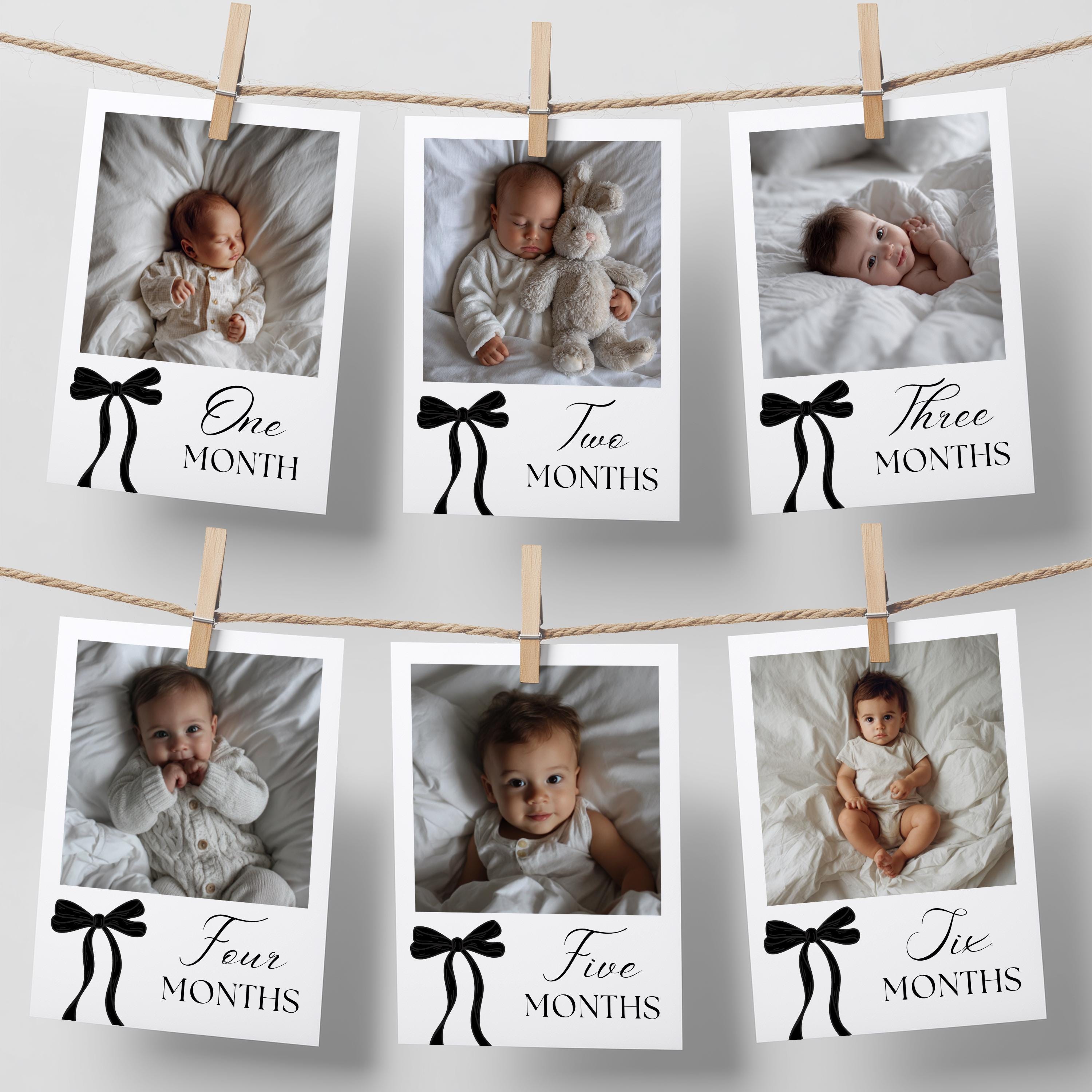 Black Bow Minimalist First Birthday Photo Banners, 1st Birthday Banner, Gender Neutral Cards 9174