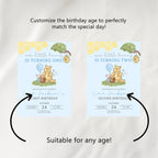 Blue Winnie the Pooh Water Bottle Labels, 1st Birthday Printable Bottle Label