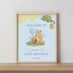 Blue Winnie the Pooh Welcome Sign, Birthday Sign