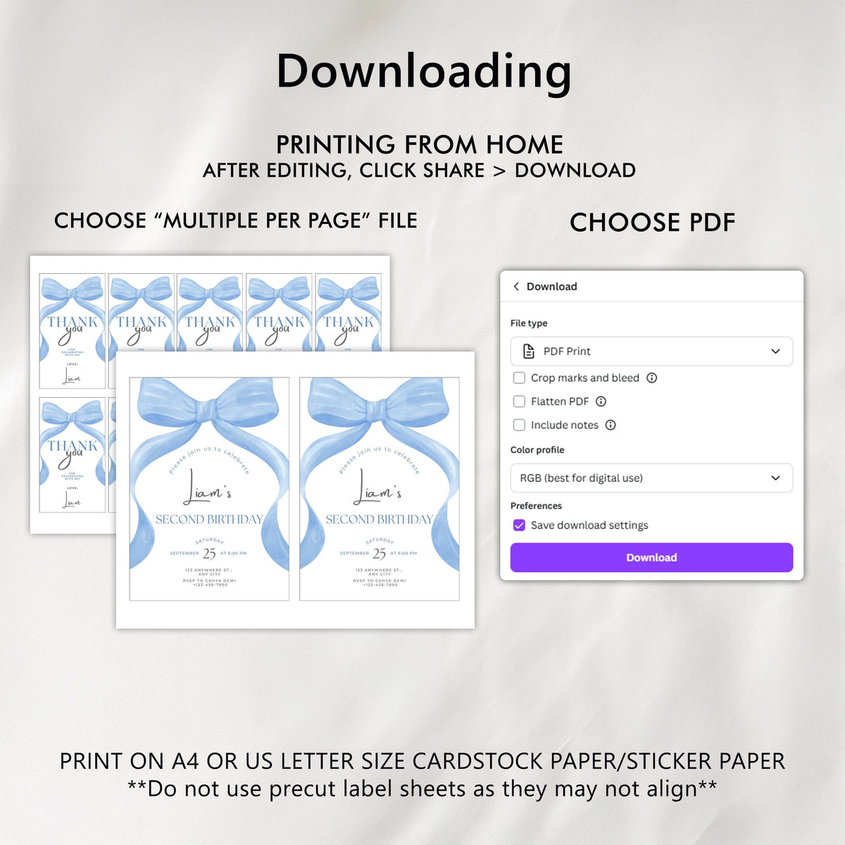 Blue Bow Birthday Invitation, Blue Bow Invitation, Blue Bow Birthday, Blue Ribbon Birthday Party Invite