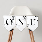 Black Bow Minimalist High Chair Banner, Gender neutral, Printable Bunting Flag 9174