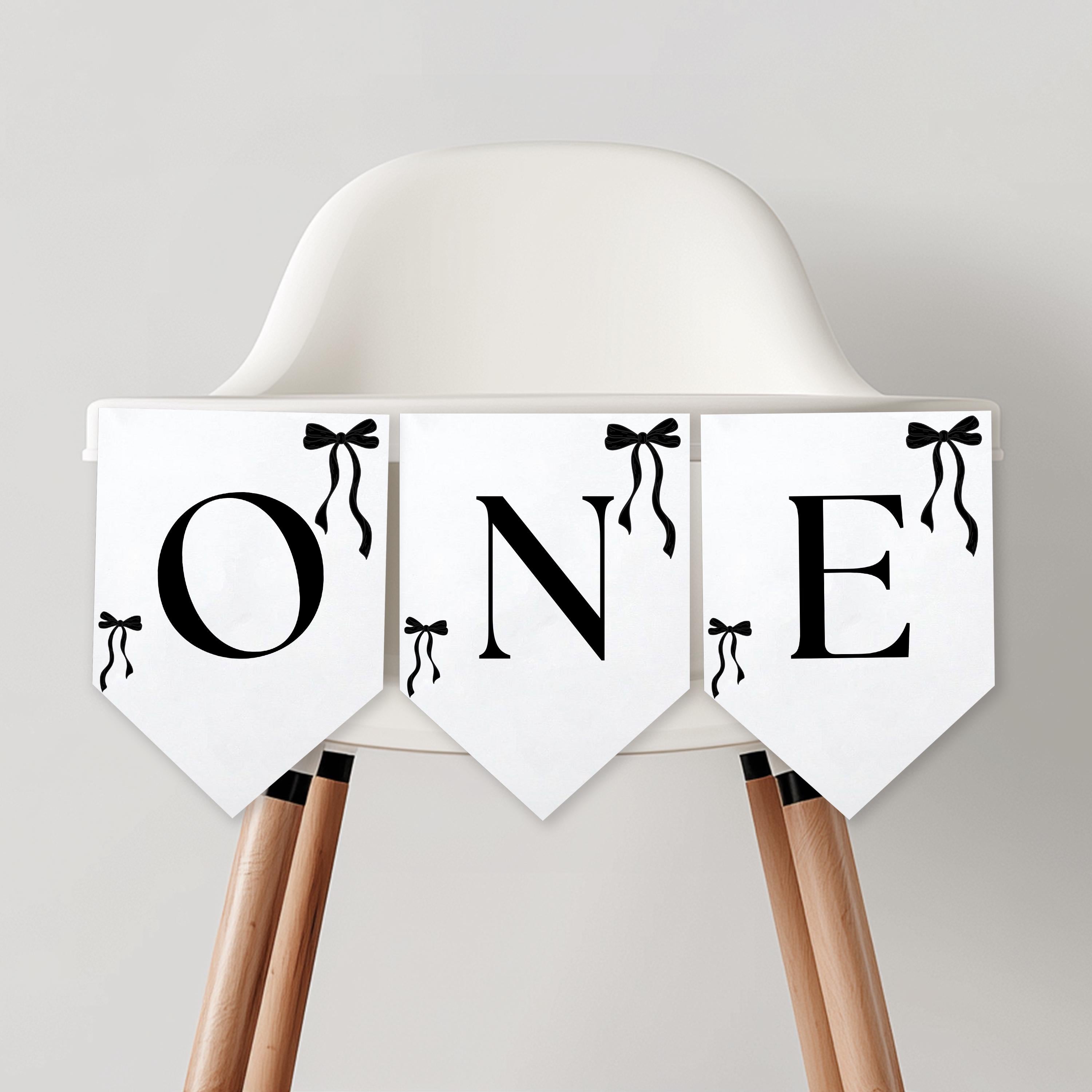 Black Bow Minimalist High Chair Banner, Gender neutral, Printable Bunting Flag 9174